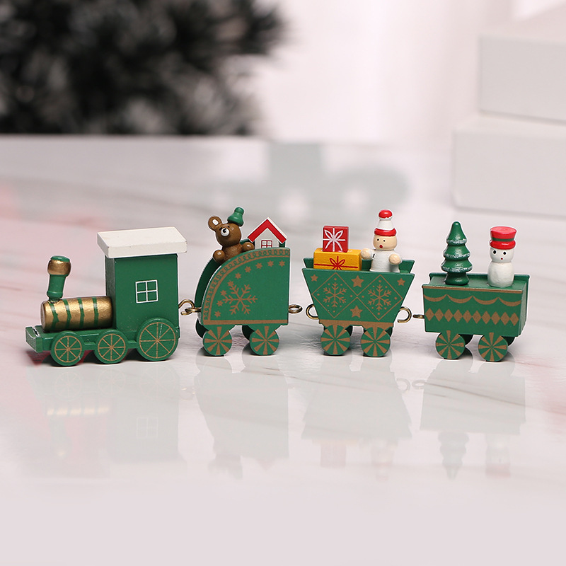 Picture of Strict selection of Christmas decorations Christmas wooden train children's kindergarten Christmas gift window ornaments