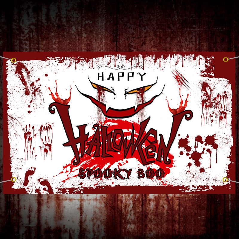 2023 New Cross-Border Halloween Background Cloth Creative Font Bloody Handprint Festive Atmosphere Decorative Hanging Flag