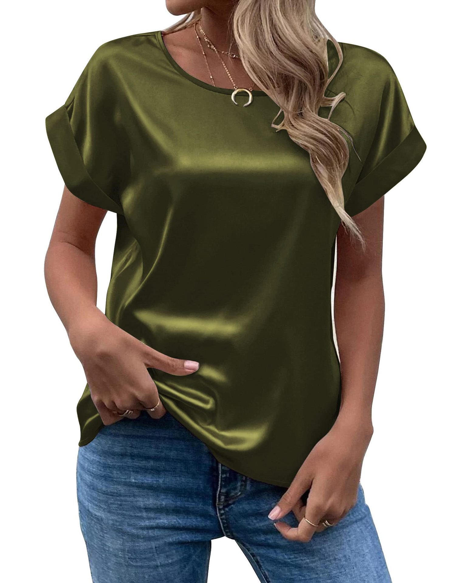 Picture of Fashion 2025 summer foreign trade source OL temperament Sade pullover round neck straight tube women's T-shirt primary source
