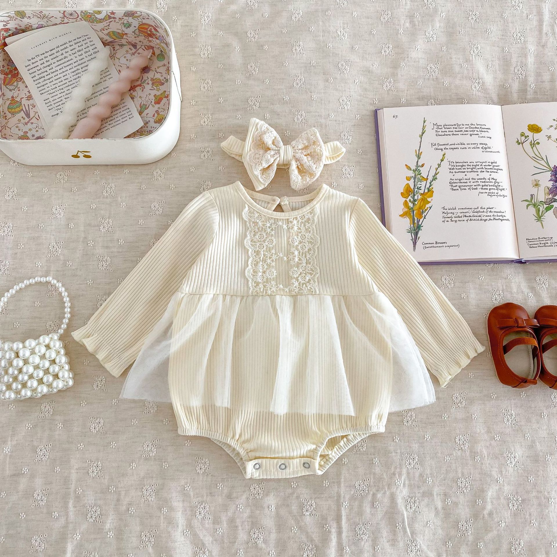 Picture of Korean Style Summer and Autumn New Baby's Mesh Wrap Fart Clothes Baby Girl's Princess Lace Pit Strip Bodice with Hair Strap