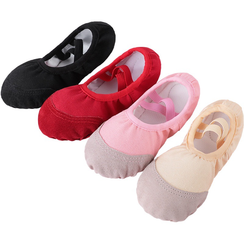 Dance shoes Children's women's soft-soled exercise shoes Baby Cat Claw lace-free men's body Chinese dance ballet leather toe dancing shoes