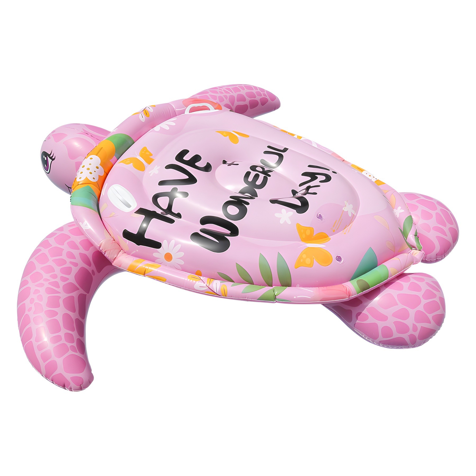 Picture of Adult inflatable pink turtle riding large water rafting mount floating row water toy swimming ring folding deck chair