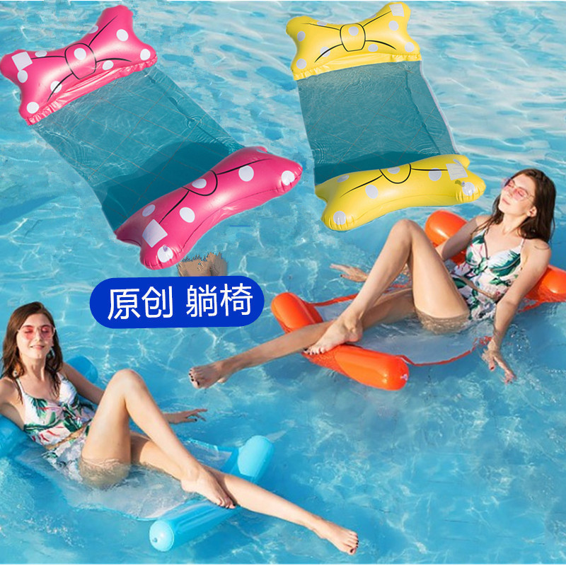 Internet Celebrity Popular Inflatable Hammock with Net Foldableable Backrest Floating Drainage Upper Amusement Lounge Chair Floating Bed Sofa Direct Sale