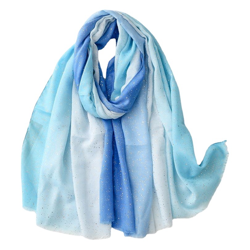 Foreign trade export cotton and linen hand scarf socialite style gilding gradient left and right transition plain rough silk scarf shawl women