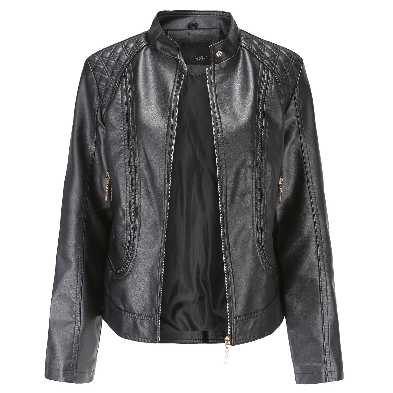 Picture of New 2020 Spring and Autumn Women's Leather Jackets Feminine European and American Large Size Stand Collar Pu Leather Women's Leather Jackets Women's Leather Jackets