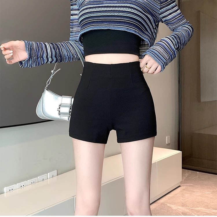 Black Suit Shorts Women's 2023 Summer plus size chubby girl Outer Wear High Waist A- shape Elastic Small Casual Hot Pants