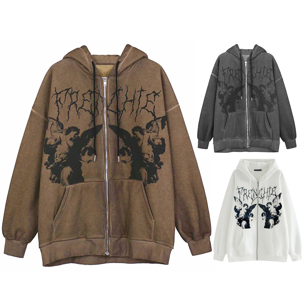 2021 European and American Autumn and Winter New ebay Amazon Hoodie Sweater Loose Street Sports Zipper Cardigan Jacket