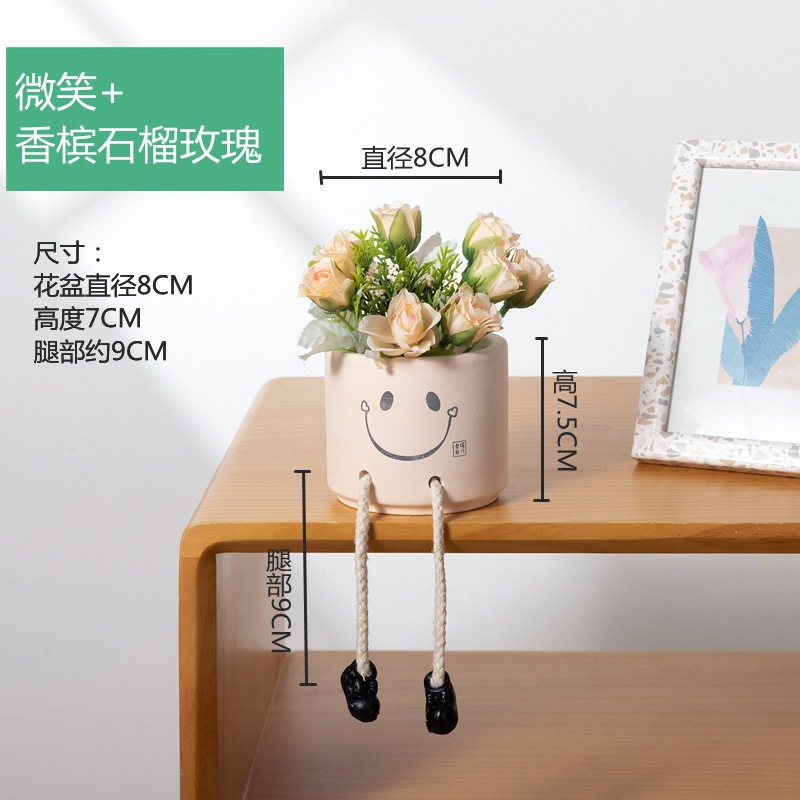 Picture of Creative Expression Hanging Feet Doll Ceramic Flower Pot Artificial Flower Potted Plant Green Plant Indoor Balcony Desktop Decoration Crafts