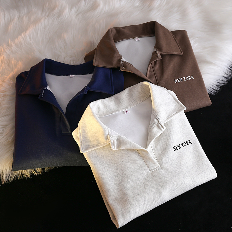 Cross-border polo Collar Sweater Women's Spring and Autumn Thin Loose New Fashion Brand Korean Style chic Hong Kong Style Top Long Sleeve Jacket