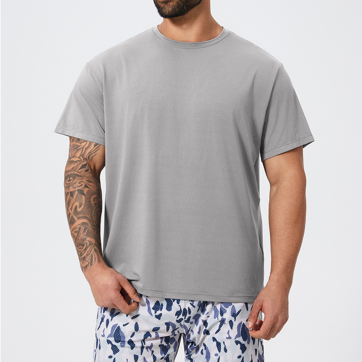 Cross-border Spring and Summer Skin-friendly Breathable Moisture-absorbing Men's Sports Leisure T-shirt Round Neck Retro European and American Running Short-sleeved 1094