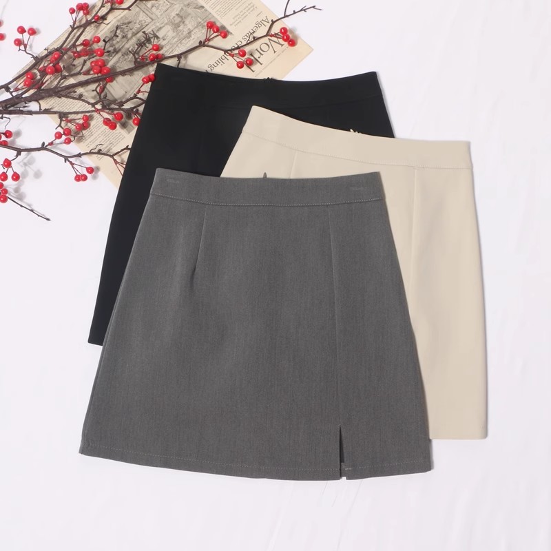 High Waist Anti-running Light A- line Skirt 2024 New Spring Korean Style Split Hip Skirt Women's Design Suit Skirt