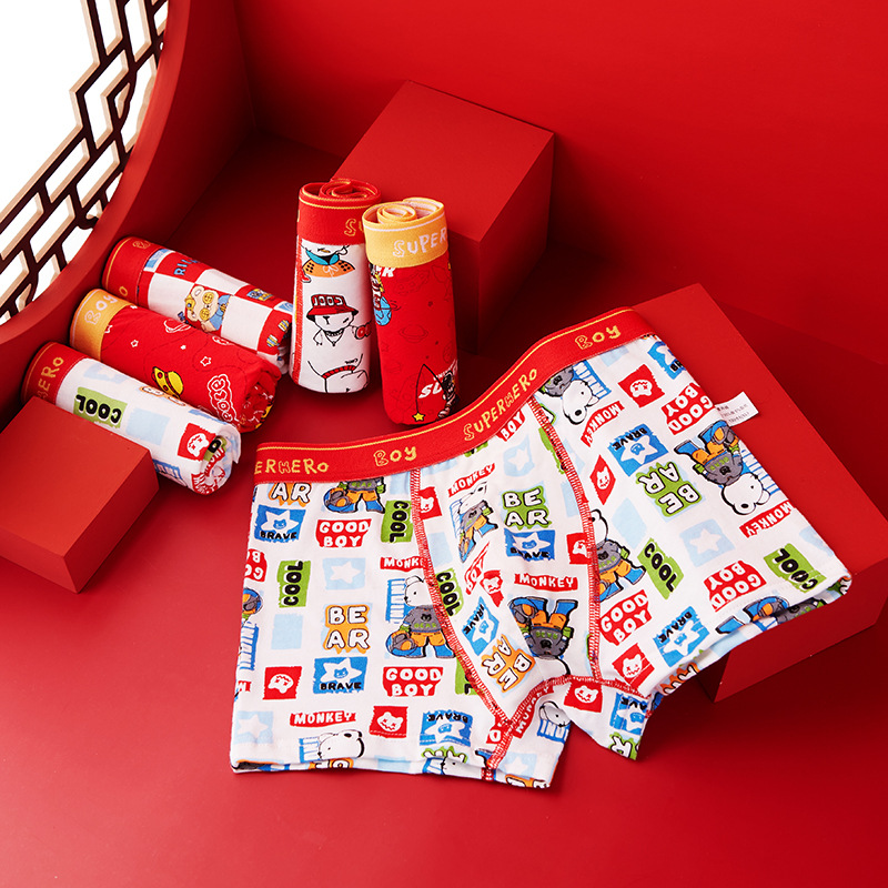 Boys' underwear red cotton boxers baby Chinese red antibacterial children's underwear 12 years old birth year red underwear