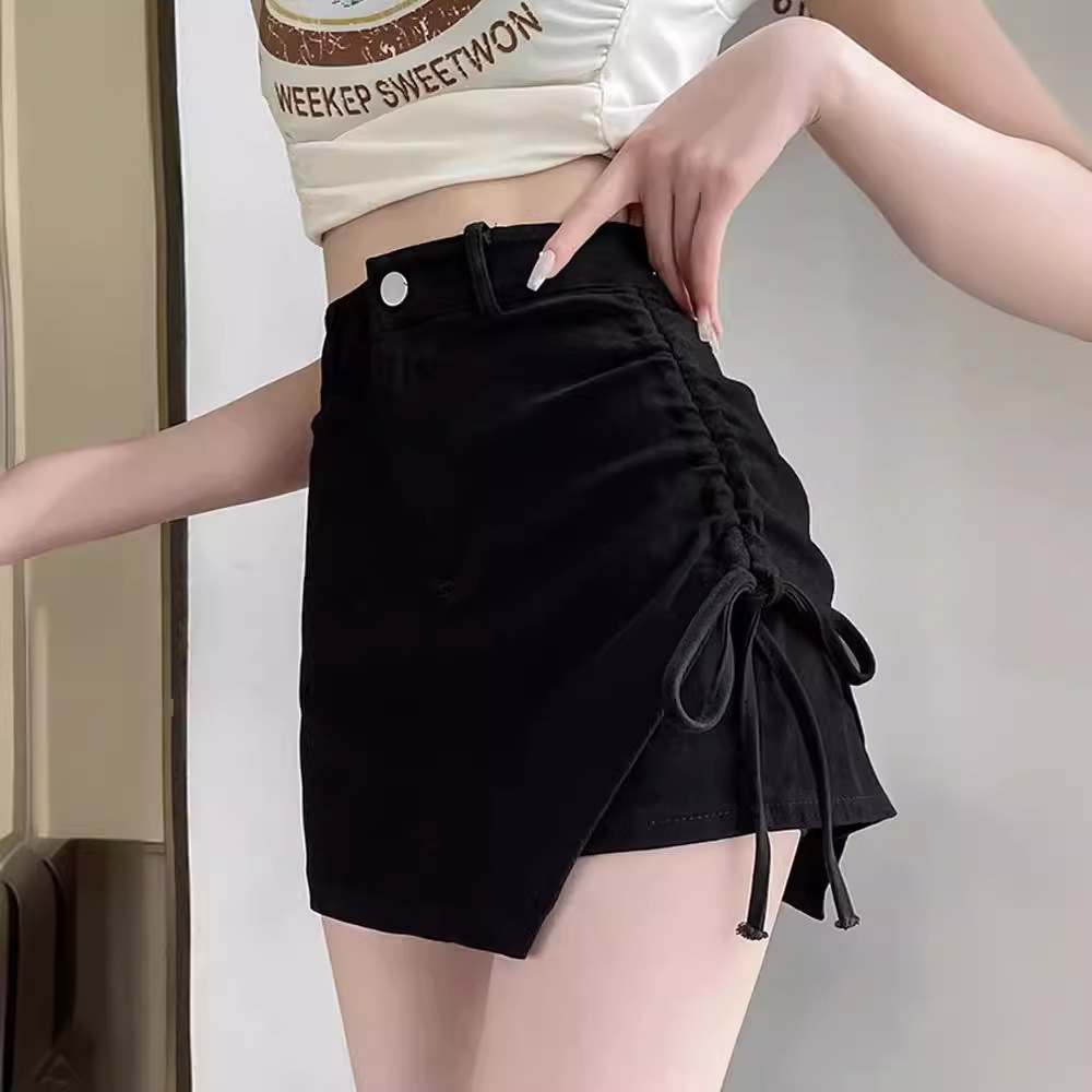 Picture of Black Hot Girl Skirt Women's 2024 Summer New Slim Pleated High Waist Irregular A- Line Hip Skirt Pants