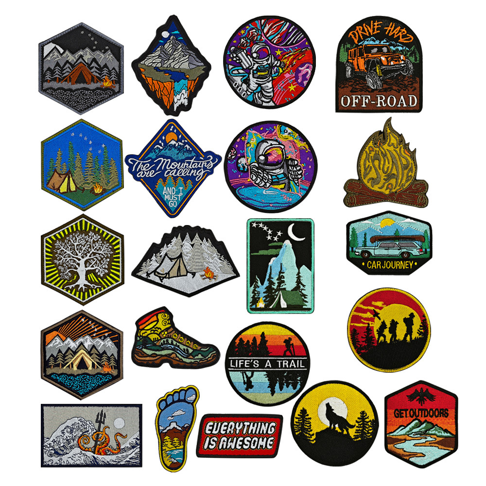 Outdoor Camping Off-road Mountains and Rivers Natural Scenery Embroidery Velcro Chapter Backpack Accessories Cloth Sticker Armband