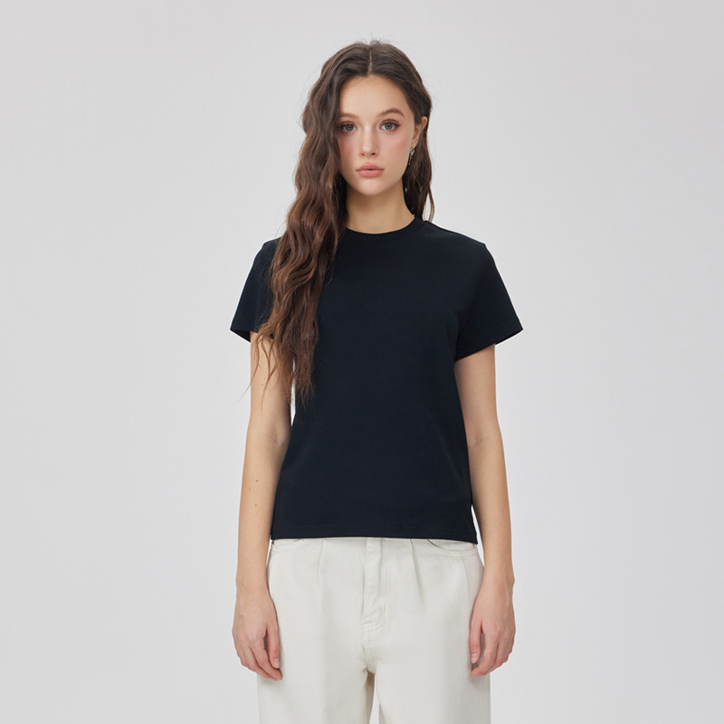 210G Solona Sunscreen Breathable Short Sleeve Women's Commuter Leisure Shoulder T-Shirt Japan and South Korea Slim Solid Color Crewneck Top