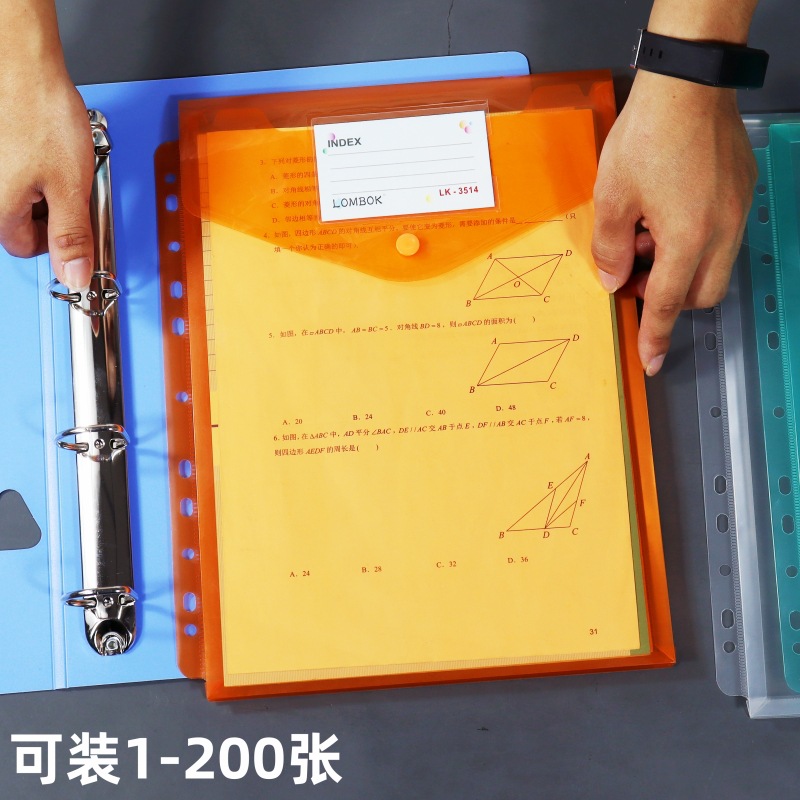Amazon Creative Transparent A4 Loose-leaf File Bag Button 11-hole Stereo Data Bag Large Capacity Snaps File Set