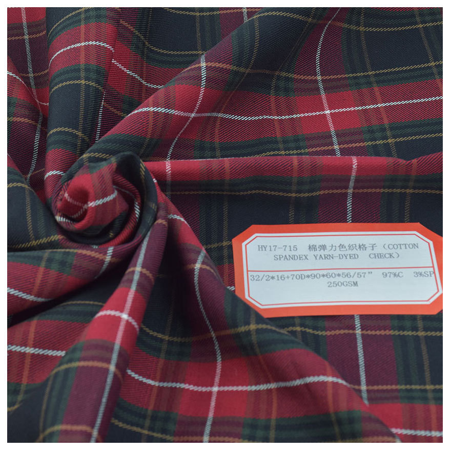 Yarn-dyed trousers cotton spandex yarn-dyed plaid women's trousers windbreaker fabric high elastic plaid pants fabric