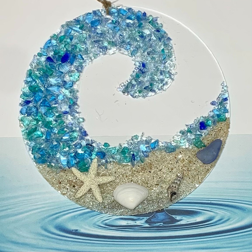 Sea Glass Suncatcher Beach Couple Transparent Acrylic Suncatcher Commemorative Craft Pendant