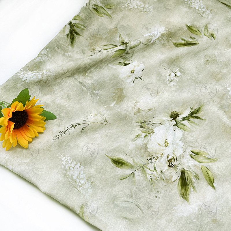 Mist, floral shadow, digital printed fabric, brocade cotton fabric, new Chinese style cheongsam dress, top, Hanfu fabric