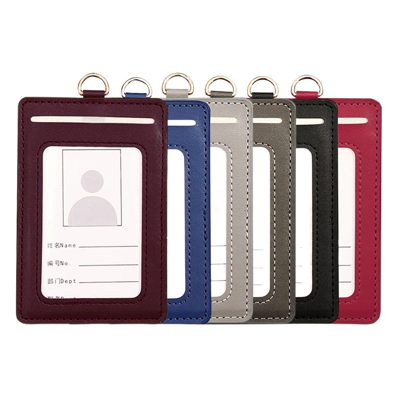 In-Stock Student Pu Color-Changing Leather Work Id Card Holder Company Employee Neck Strap Three-Card Badge Lanyard Id Card