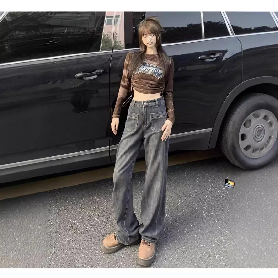 Narrow Straight Leg Jeans Women's Spring and Autumn High Waist 2024 New Loose Slimming Retro Blue Small Wide Leg Pants
