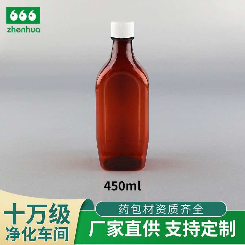 Manufacturer 450MLPET Brown oral liquid square flat plastic bottle chemical medicine bottle reagent bottle plastic bottle wine bottle