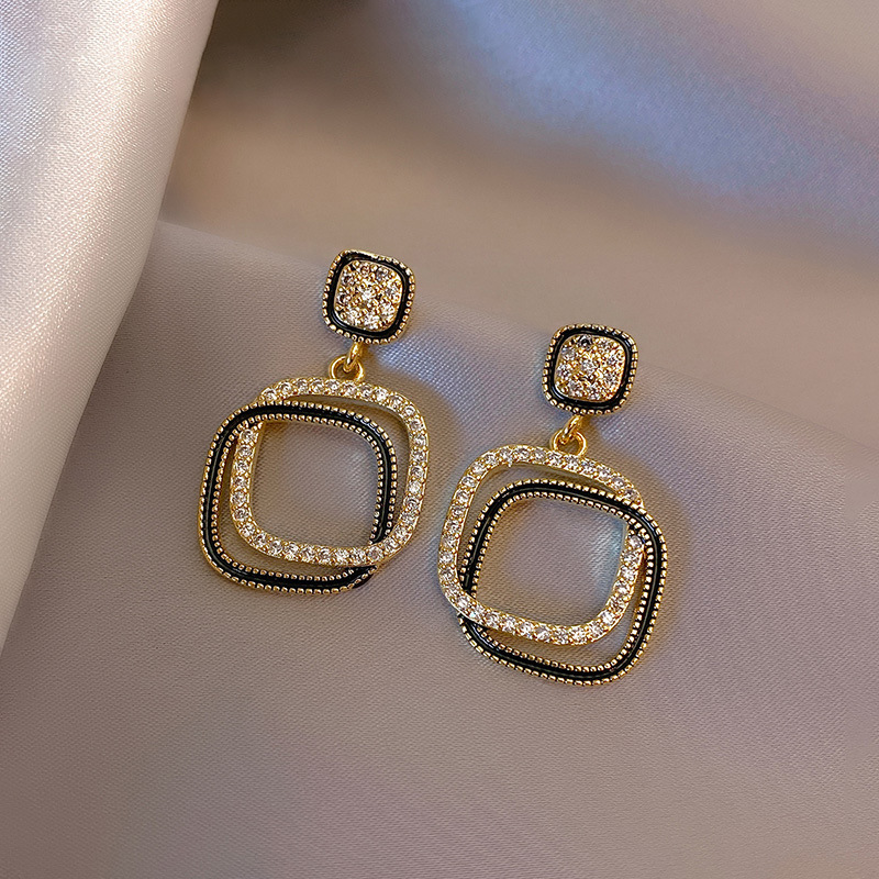 s925 Silver Needle Full Diamond Geometric Square Earrings 2023 New Fashion High-end Light Luxury Niche Design Earrings for Women