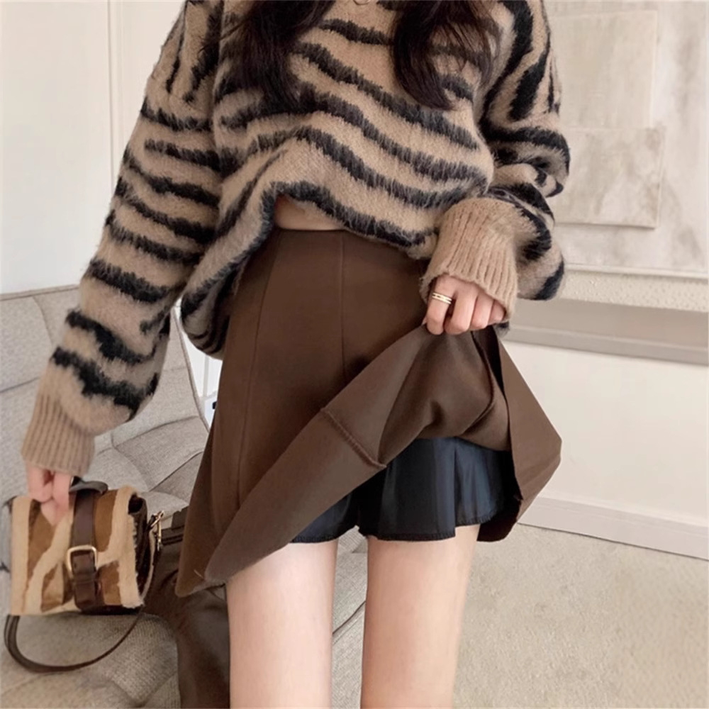 plus size Women's 2024 Early Autumn New Slim Wool A- Line Skirt chubby girl Elegant High Waist Pleated Skirt Cover
