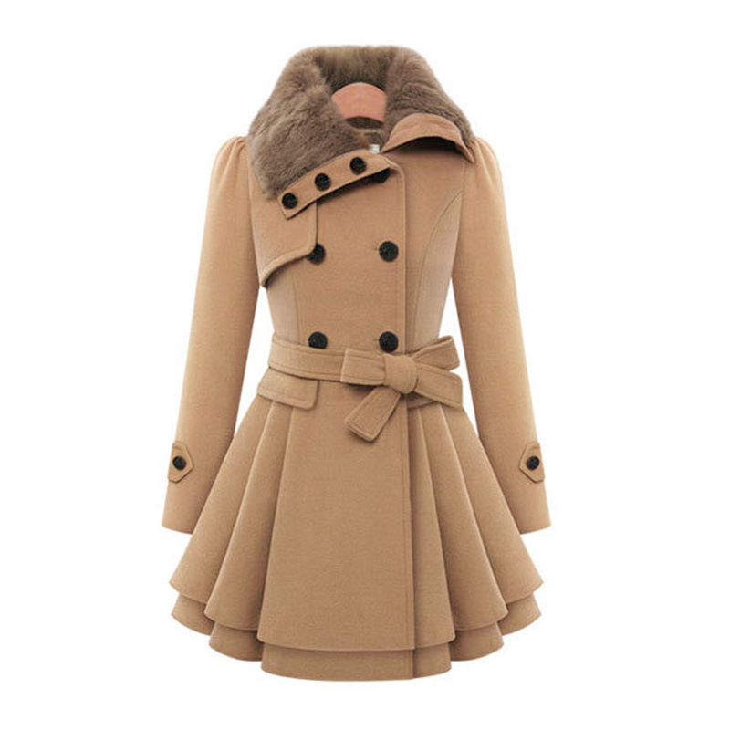 Picture of Cross-border New European and American Women's Slim-fit Long Woolen Coat Double-breasted Woolen Coat Trenchcoat Women