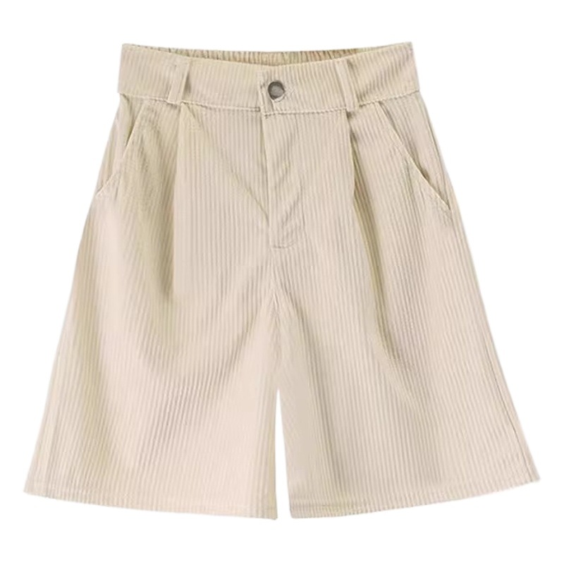 Corduroy Shorts Women's 2023 Autumn and Winter New Wide Leg Pants High Waist Slimming Small Retro Casual A- Shaped Pants