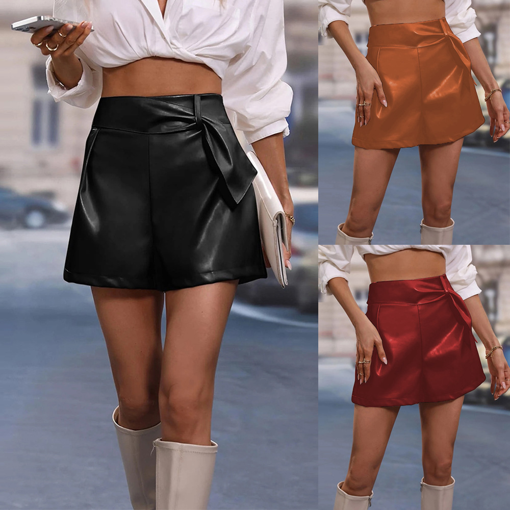 Cross-border PU Shorts Women's European and American Ins Style Casual Shorts Women's Zipper Amazon Independent Station Best Selling DK10