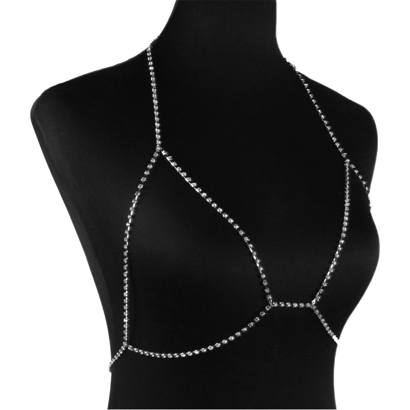Cross-border Accessories Beach Diamond Chain Chest Chain Super Flash Sexy Rhinestone Hanging Neck Body Chain Bikini European and American Style Chest Chain