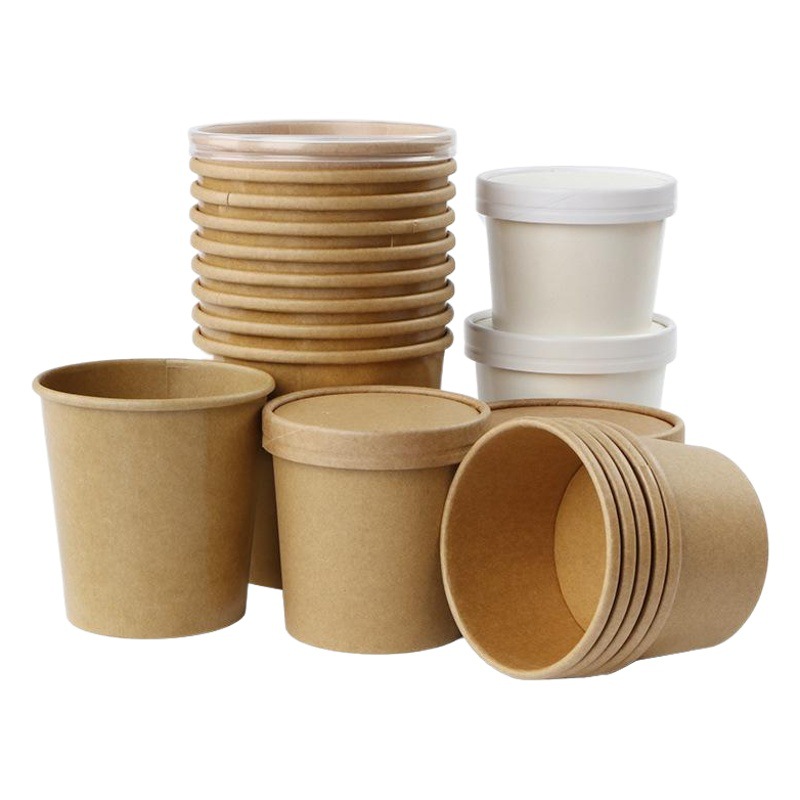 Disposable Round Take-Out Paper Bowl Commercial White Thickeneded Packaging Kraft Paper Bowl Soup Cup Porridge Bucket