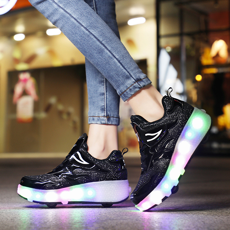Picture of Cross-border foreign trade heloon shoes for girls roller shoes outdoor sports roller skates charging belt switch luminous shoes double wheel