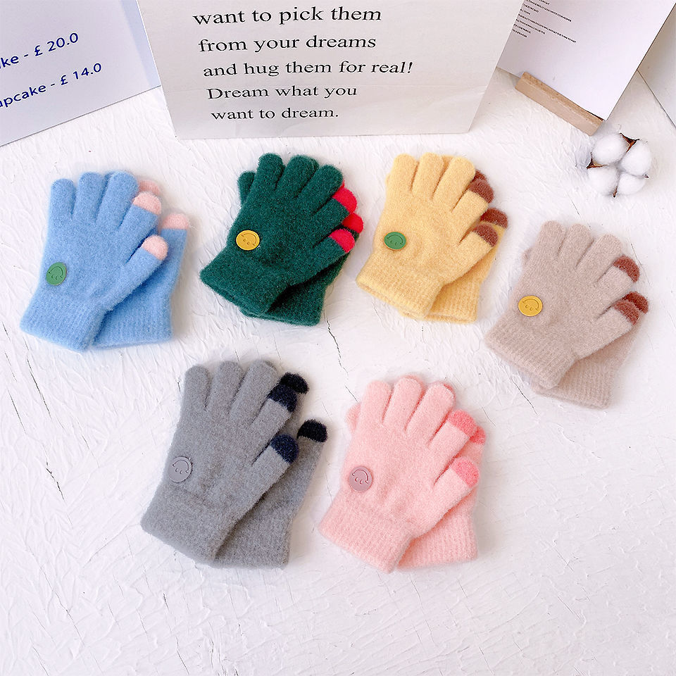 Picture of Children's Gloves Thin Boys Baby Boys Girls Winter Girls Five Fingers Warm Smiling Face Primary School Students Winter