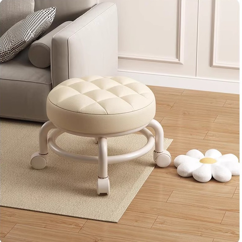 Small Stool with Swivel Wheels for Home Use, Suitable for Long Sitting Without Fatigue, Small Bench for Children, Chair for Rental Apartments, Shoe-Changing Stool, and for Taking Care of Babies