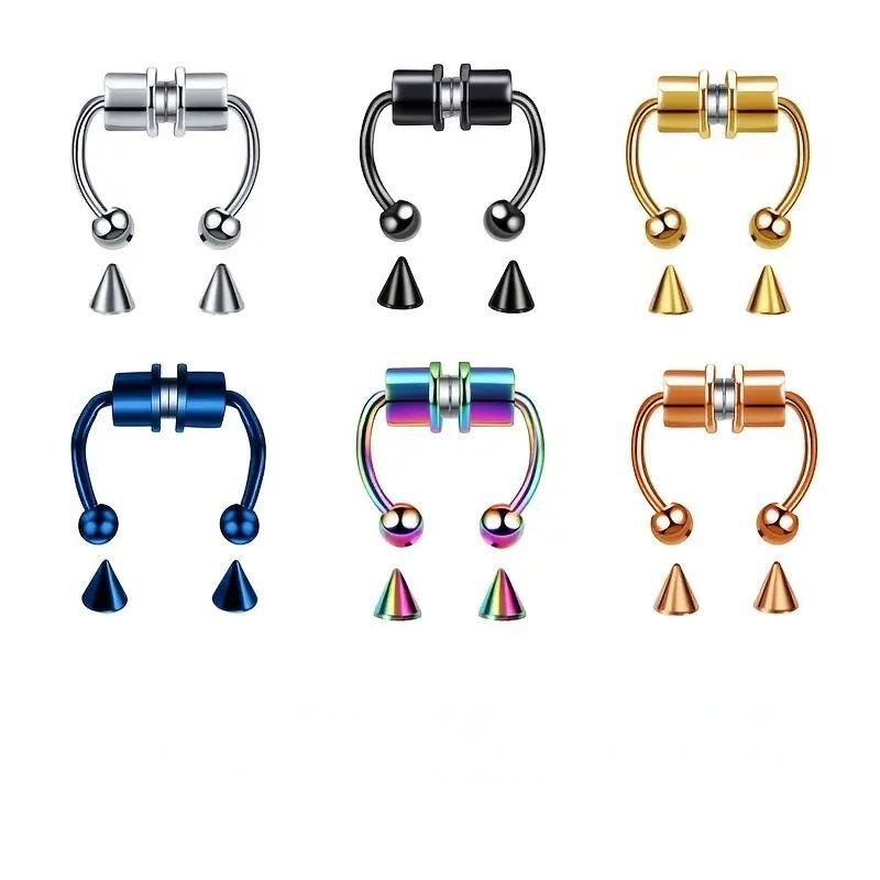 Non-perforated magnet nose ring cross-border non-perforated magnetic pseudo-nose nail nose clip nose band stainless steel nose ring wholesale