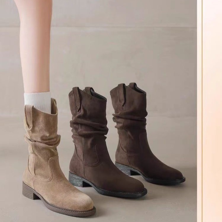 Picture of Stacked boots for women's 2025 fall/winter new Maillard western denim Martin boots, mid-leg boots, stretch boots, skinny boots
