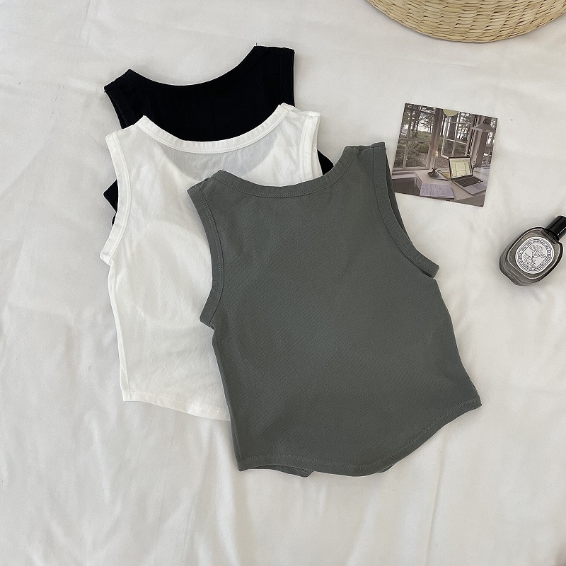 Picture of Women's wide-shoulder solid color vest with chest pad fixed Cup slim fit comfortable inner wear beauty back outer wear sleeveless bottoming top