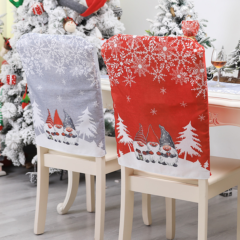 Christmas decorations Faceless Old Man chair cover Red gray snowflake fabric stool backrest Christmas chair cover bag