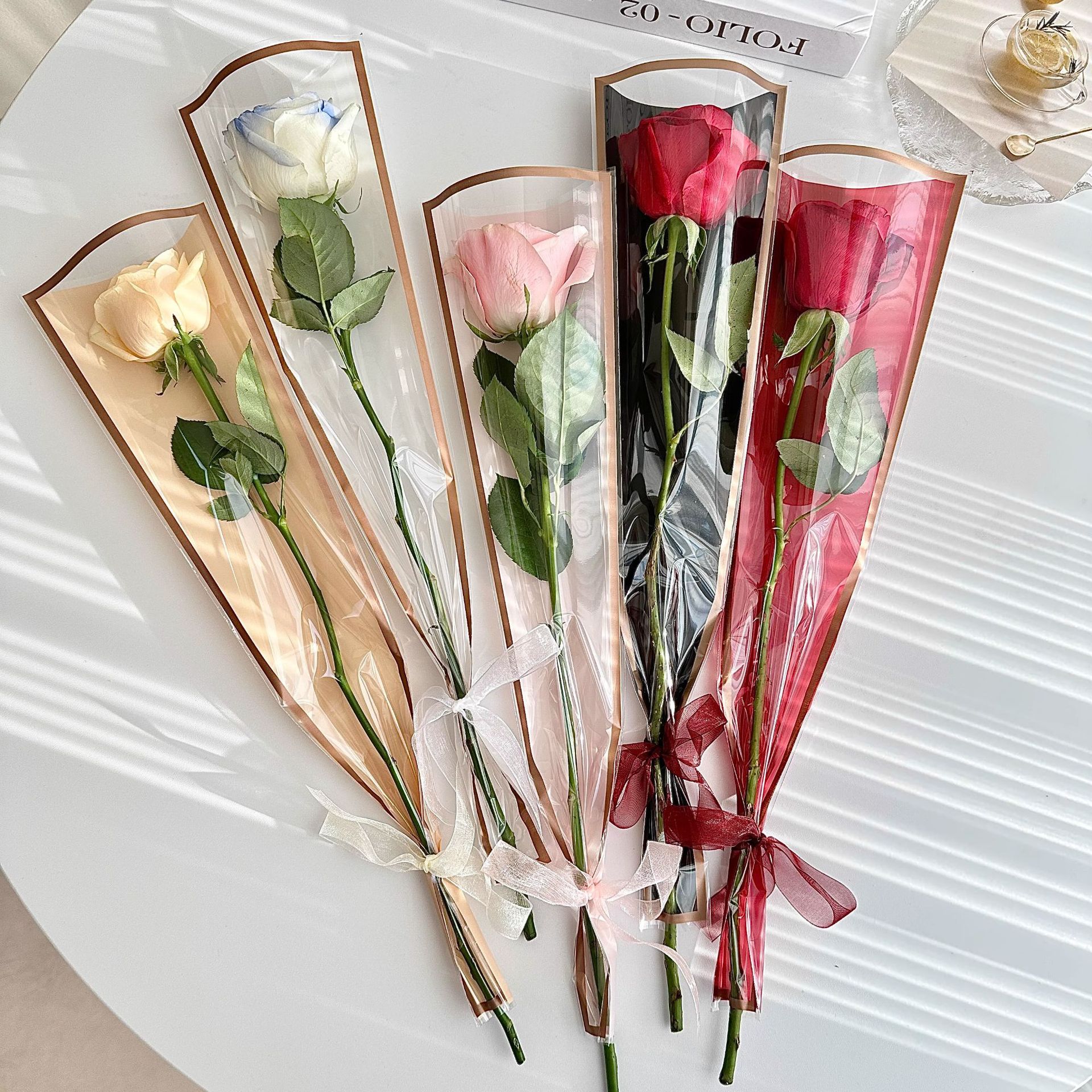Valentine's Day Single Bouquet Packaging Bag Transparent Multi-Branch 520 Confession Rose Packaging Bag Flower Bag Flower Flower Arrangement Bag