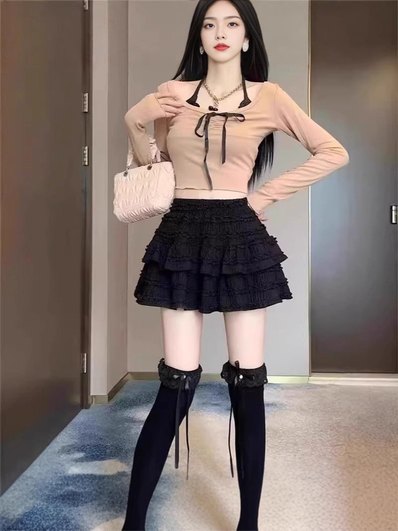 Korean Ballet Style Fluffy Skirt for Women Summer New Sweet Skirt High Waist Slimming Look A-Line Cute Skirt
