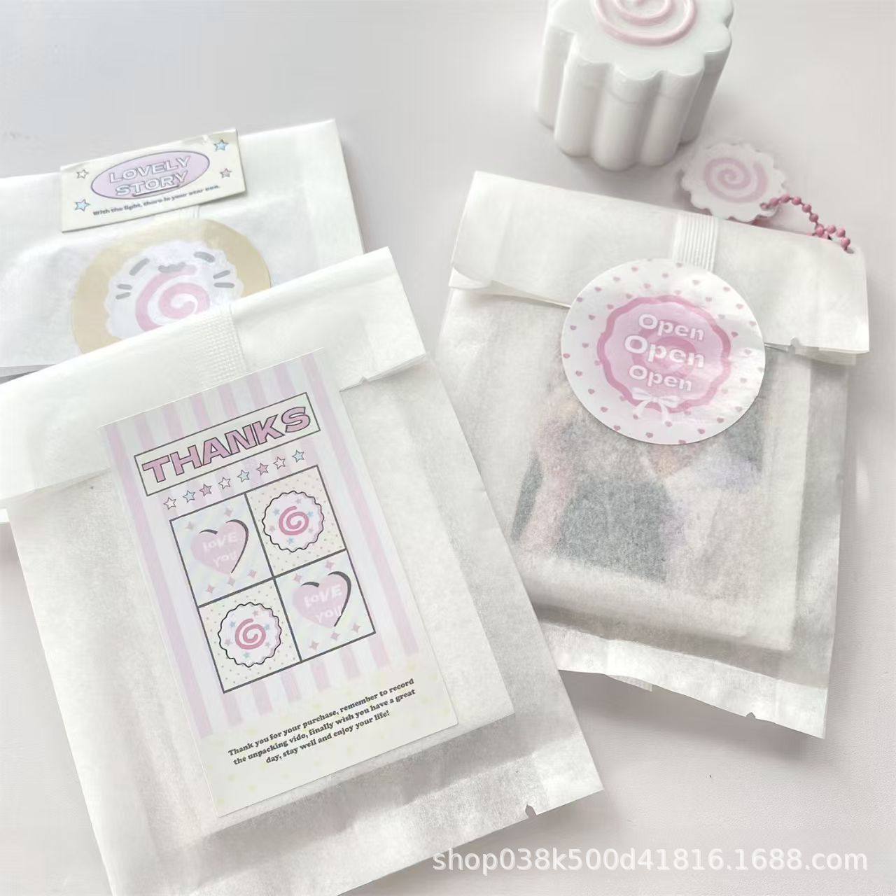 High-value ins white cotton paper bag translucent frosted packaging love bean small card self-sealing bag portable thick