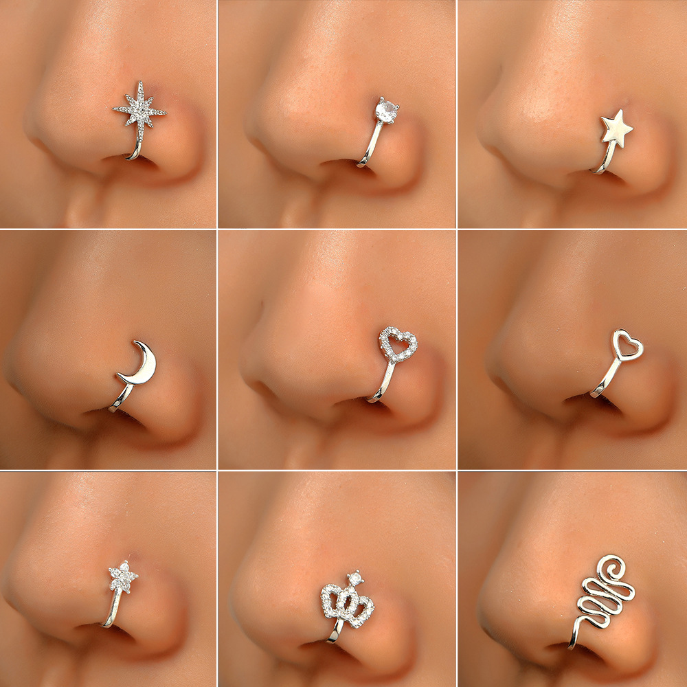 Cross-border Hot-selling Creative Nose Clip Nose Ornaments for Men and Women European and American Copper Inlaid Zircon Flower Love Nose Ornaments Puncture-free Jewelry