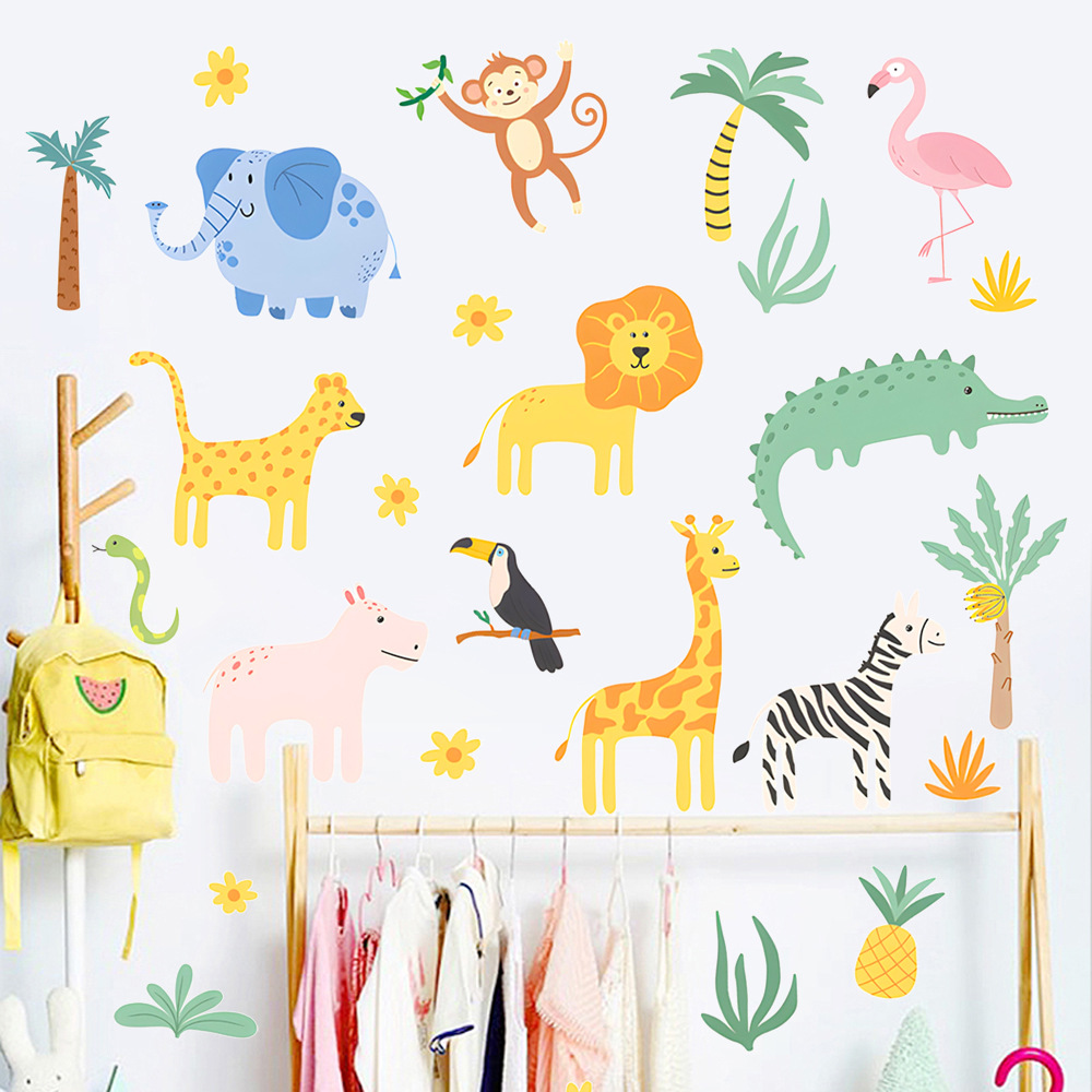 Cross Border Amazon Animal Wall Stickers Color Cartoon Graffiti Bedroom Kindergarten Decorative Kids Bedroom Animal Wall Sticker