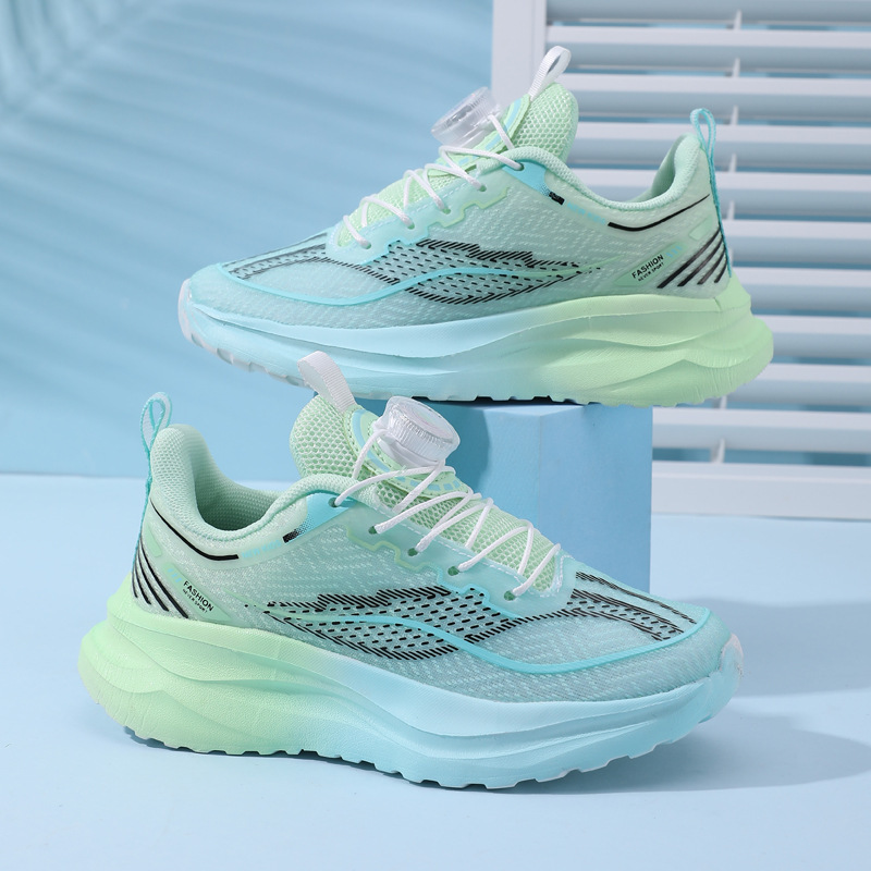 Summer Lace-up-free Boys Running Shoes Breathable Mesh Non-slip Fashionable Twist Buckle Shoes sneaker Middle and Big Kids Running Shoes