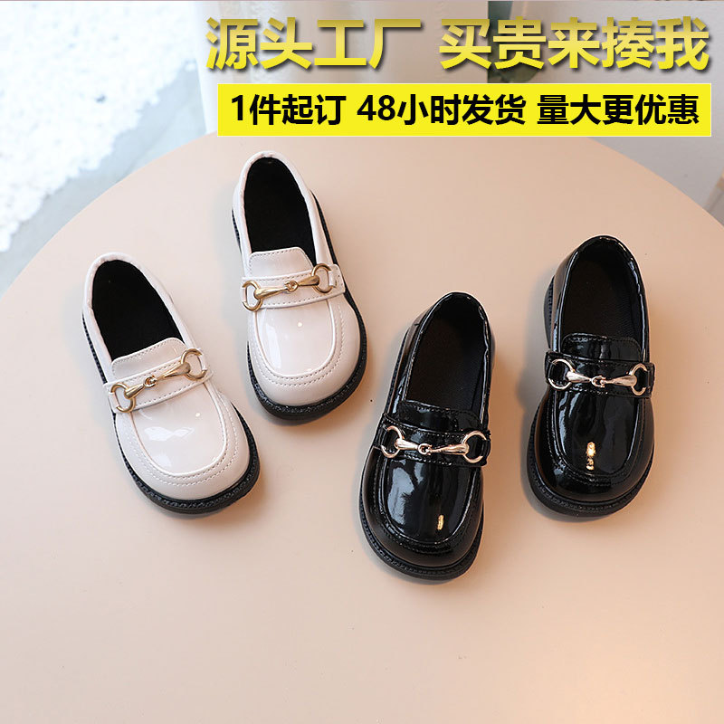 2025 Spring and Autumn Girls' Black Leather Shoes Single-layer Shoes Children's Princess Leather Shoes Boys British Style Small Leather Shoes Fashion Leather Shoes