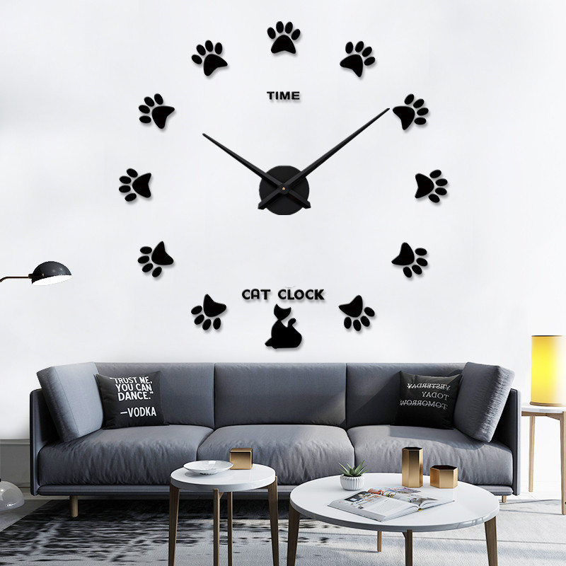 Cartoon Cat Creative Wall Clock Living Room Home Decorative Wall Clock Modern Simple Nordic diy Stereo Wall Sticker Clock