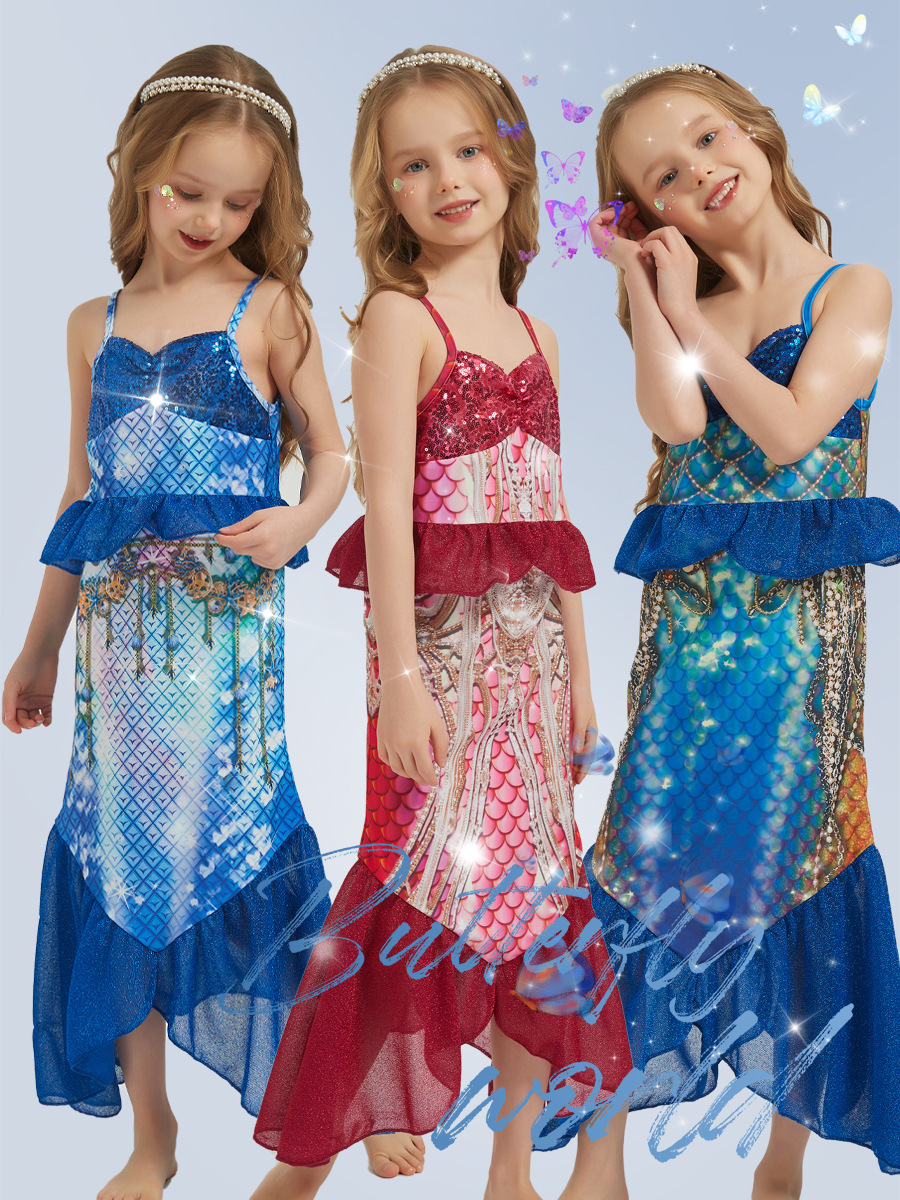 Picture of Cross-Border Foreign Trade Girls Mermaid Sequin Dress Children's Fashionable Sleeveless Mermaid Princess Dress Fishtail Long Dress