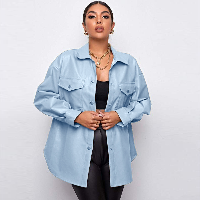 Picture of Foreign Trade Amazon Ebay 2024 Winter and Autumn European and American Pu Leather Women's Shirts Trendy Jackets Wholesale Sexy Hot Girls